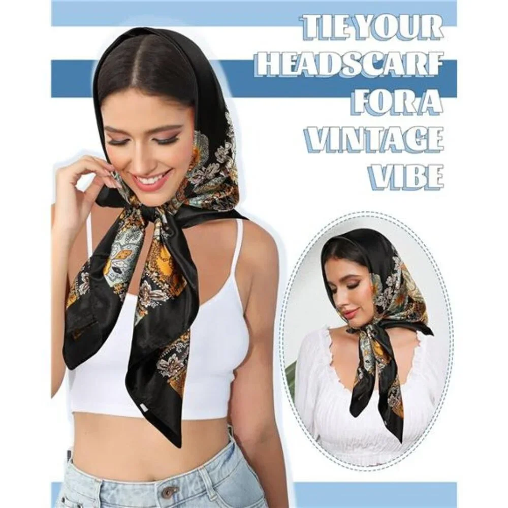 Womens Satin Head Scarf 3 Pcs Large Square Silk Feeling Hair Wrap Bandana